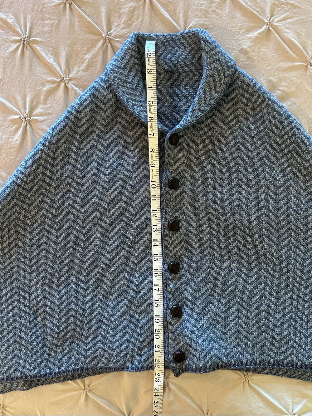 Blue Herringbone Button-Front Cape / Wrap - Picture 8 of 9